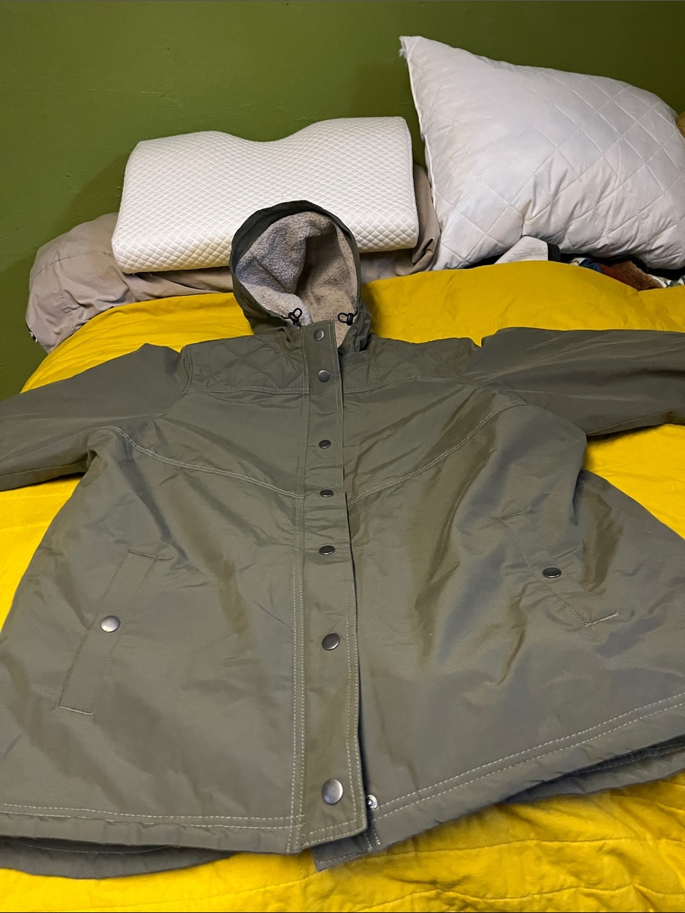 Women's Olive Hooded Winter Coat - Classic Utility Parka